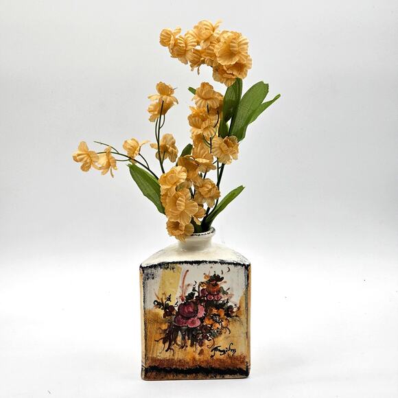 Triangular Greek Floral Vase - Artist Signed Hand Painted Pottery Masterpiece - Picture 1 of 9